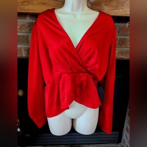Express Brand Elegant Red Silky Blouse Size Large